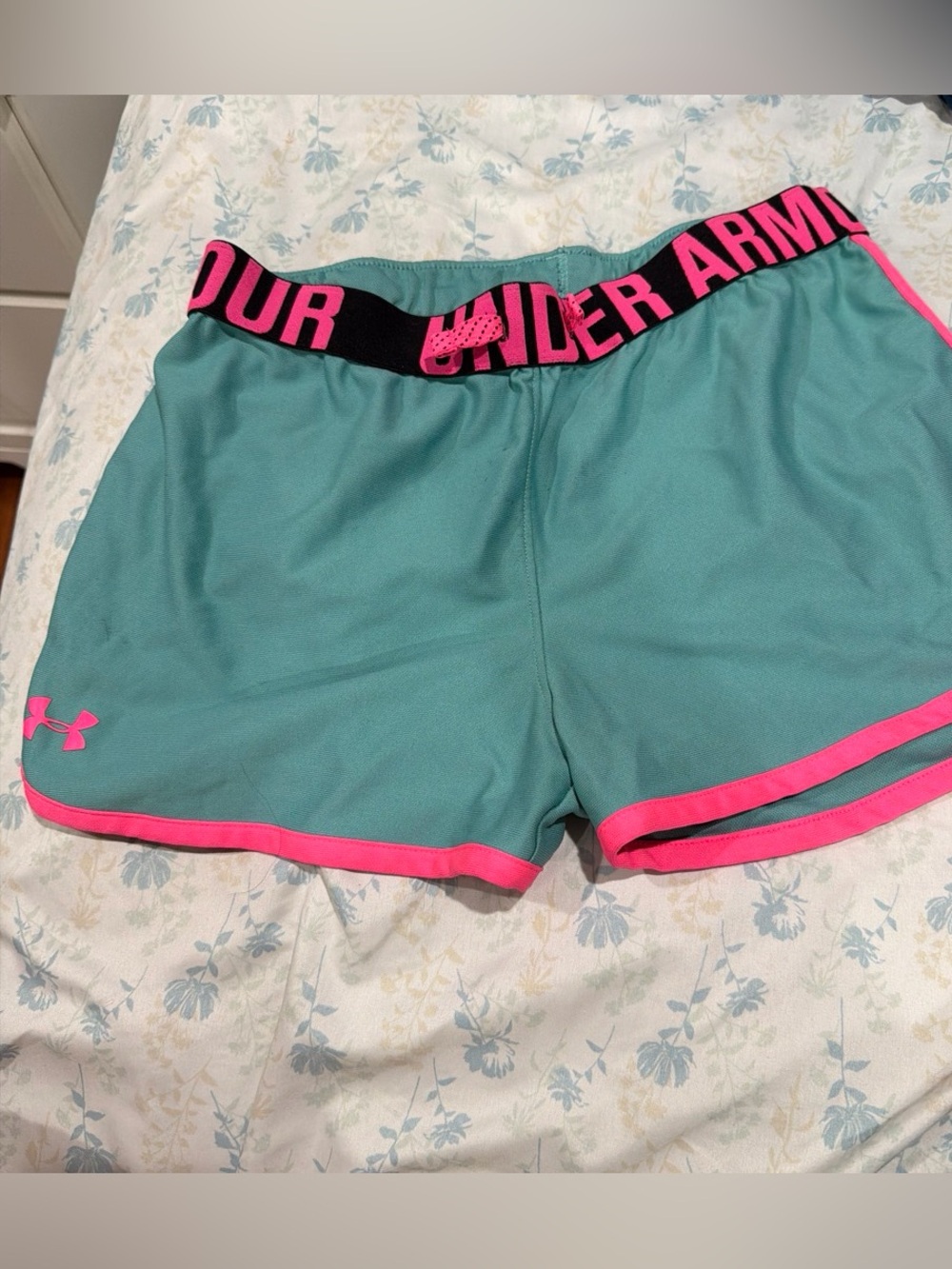 Under Armour Teal Athletic Shorts with Pink Trim